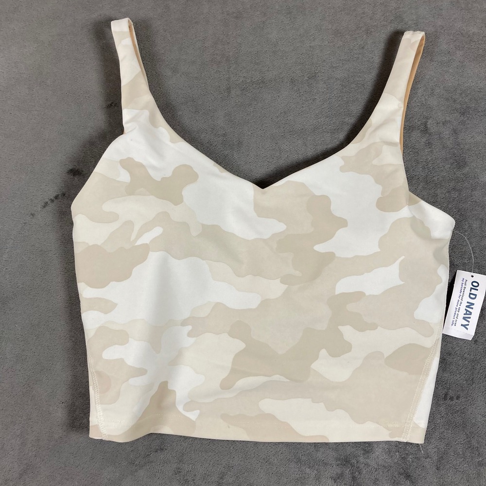 Old Navy Active Powersoft Camo Sports Bra Tank Top Cream Tan Medium